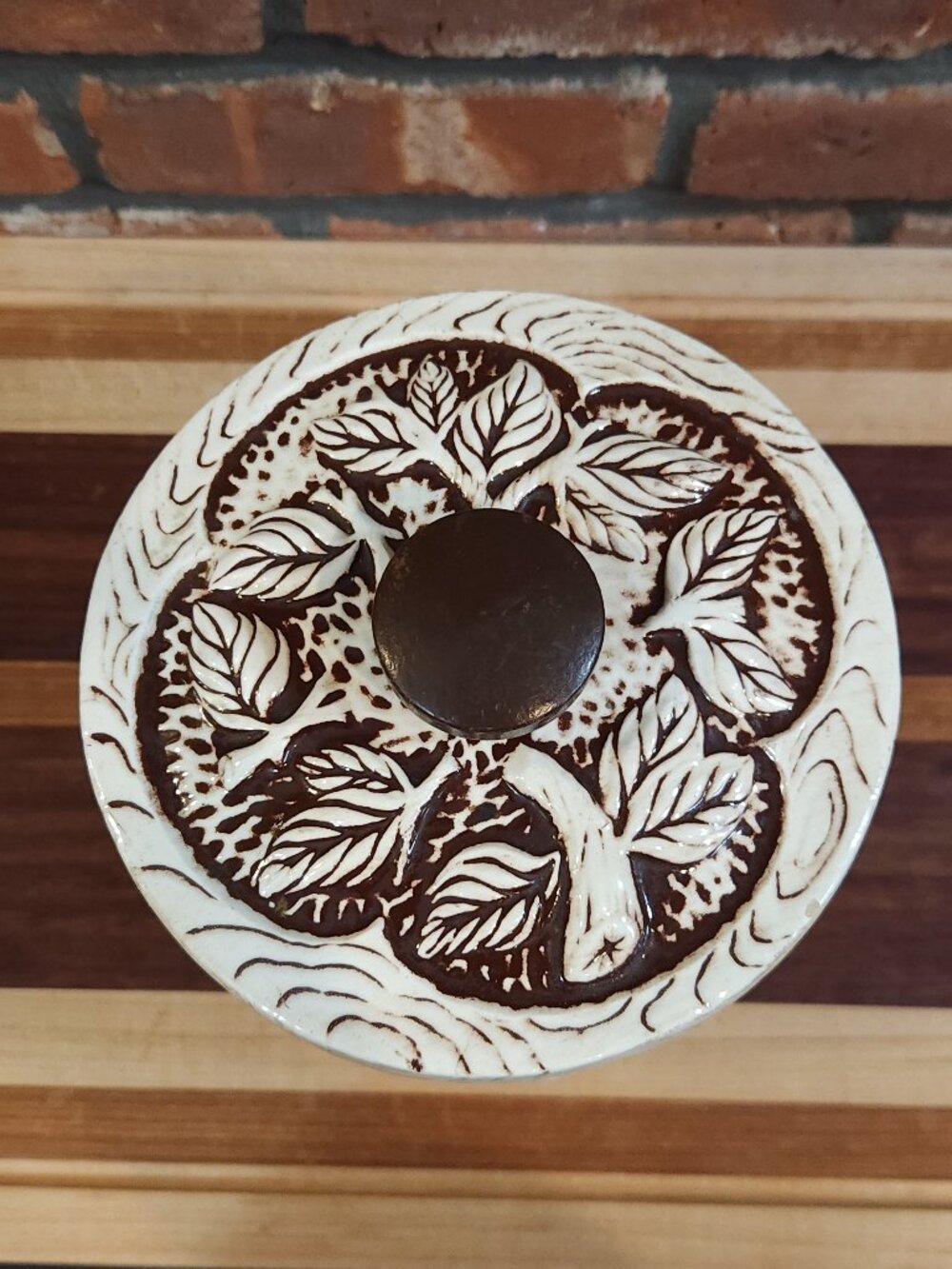 Vintage Treasure Craft Ceramic Wood Grain Apple Sugar Canister Cottagecore Retro - Picture 4 of 14